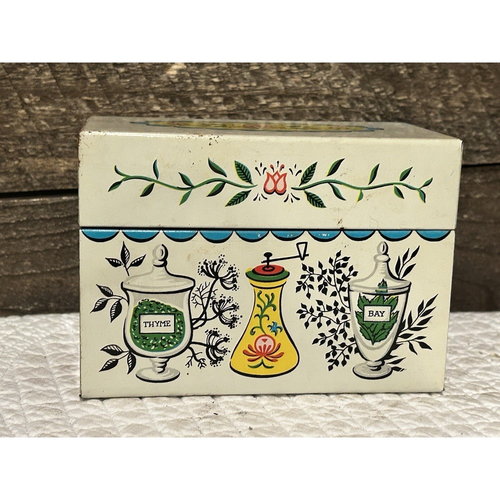 Vintage Recipe Box J. Chein & Co. Metal Painted - Spices & Floral - USA Made